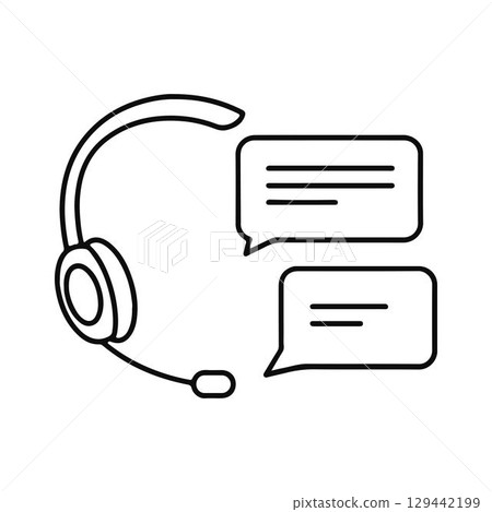 Customer Support Chat Illustration. Headset with Speech Bubbles. 129442199