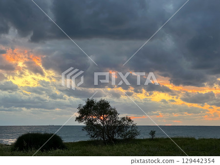 Beautiful sunset over the Mediterranean Sea 129442354