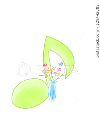Musical notes with flowers in a vase 129442385
