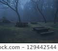 A rest area hidden by thick fog 129442544