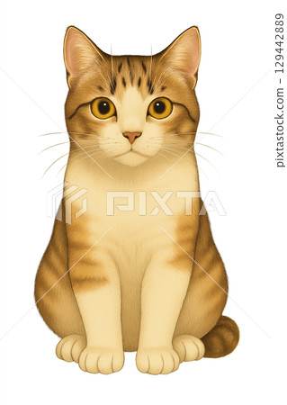 A brown and white cat sitting and looking at me 129442889