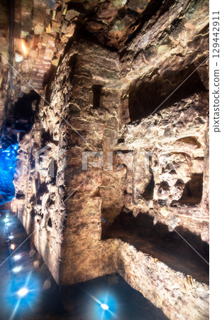 Preserved Rosalila Temple, a Mayan structure located inside an archaeological tunnel under the main acropolis at the Copan ruins in Honduras Preserved Rosalila Temple, a Mayan structure located inside an archaeological tunnel under the main acropolis at the Copan ruins in Honduras 129442911