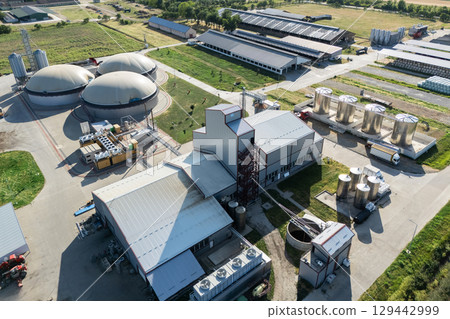 Aerial view of biogas plant for biomethane production Aerial view of biogas plant for biomethane production 129442999