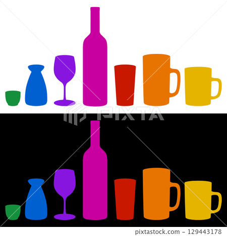 Various alcohol silhouettes colorful illustration set Various alcohol silhouettes colorful illustration set 129443178
