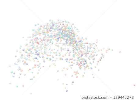 Styrofoam mini ball fly explosion, Pastel foam mini balls float explode, abstract cloud fly. styrofoam pastel mini sphere balls splash throwing in Air. White background Isolated 129443278