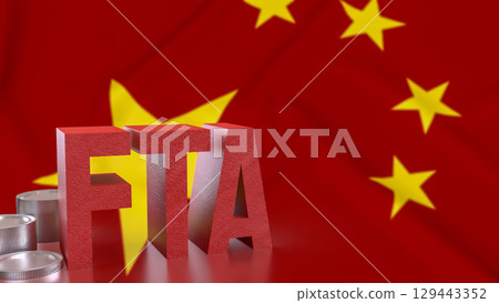 The FTA and coins on chain flag for Business concept 3d Rendering. 129443352
