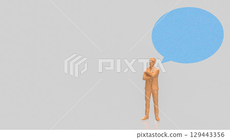 The Wood man and Blue balloon text for Business concept 3d Rendering. The Wood man and Blue balloon text for Business concept 3d Rendering. 129443356