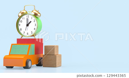 The Van truck and clock for shipping or delivery concept 3d rendering. 129443365