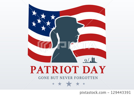 patriot day woman soldier silhouette with usa flag 129443391