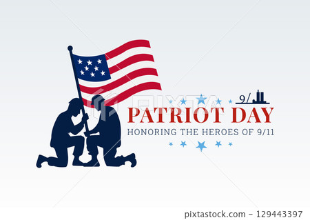 patriot day two soldiers kneeling with american flag patriot day two soldiers kneeling with american flag 129443397