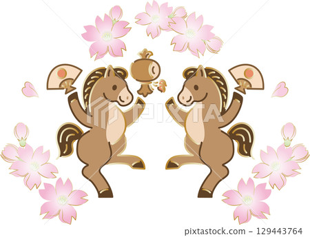 Horse, Horse, Cherry Blossom, Year of the Horse, Year of the Horse, Horse, Animal, Icon, New Year, Spring, New Year, Japanese Style, Cute, Decoration, Illustration Material 129443764