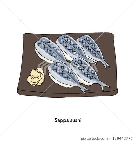 Illustration of Okayama specialty mamakari sushi_line drawing 129443775