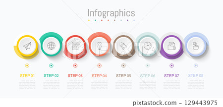 Infographic 8 options design elements for your business data. Vector Illustration. 129443975