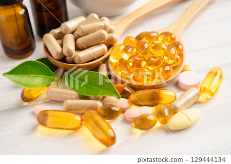 Alternative medicine herbal organic capsule drug herb. Alternative medicine herbal organic capsule drug herb. 129444134