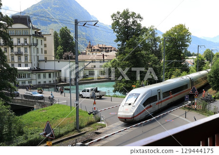 German high-speed train ICE running through Interlaken 129444175