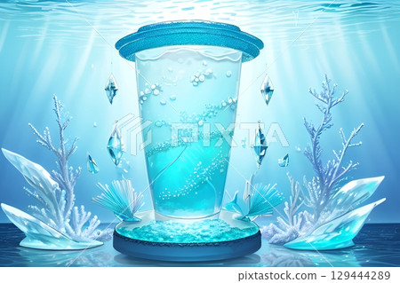Game background: A stage with glass vessels in an underwater mermaid world 129444289
