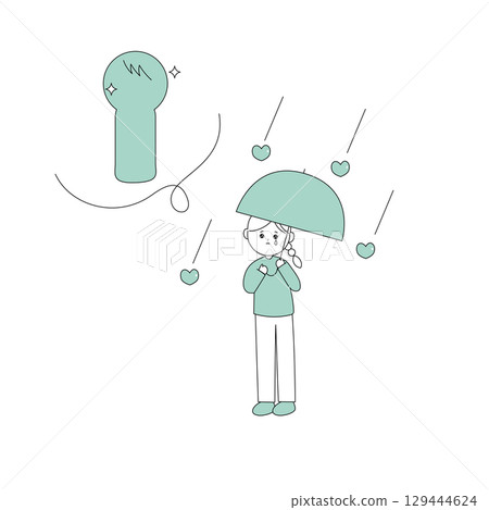 A girl holding an umbrella thinking of her crush A girl holding an umbrella thinking of her crush 129444624