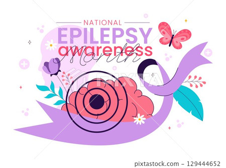 National Epilepsy Awareness Month Vector Illustration Observed Every Year in November Featuring Brain and Mental Health Awareness in a Background 129444652