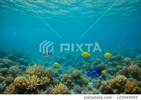 藍色的大海和魚 129444669