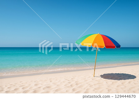 Sea and colorful parasols Sea and colorful parasols 129444670