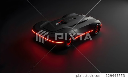 Modern black object highlighted by red neon outlines 129445553