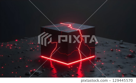 Floating stone monolith emitting red light from cracks Floating stone monolith emitting red light from cracks 129445570