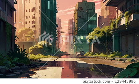 遊戲背景：日落時的現代城市街景、叢林遺址景觀 129445996