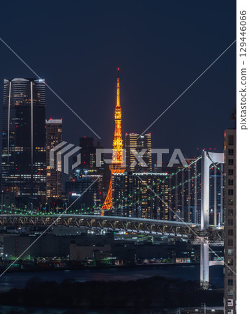東京鐵塔和彩虹橋的夜景(電信中心瞭望台) 東京鐵塔和彩虹橋的夜景(電信中心瞭望台) 129446066