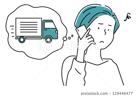 因承包商不來而陷入困境的女性_單色 129446477