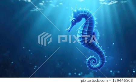 Surreal Seahorse Painted In Glowing Oceanic Dreamscape 129446508