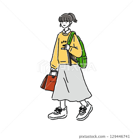 Casual and stylish woman walking 129446741