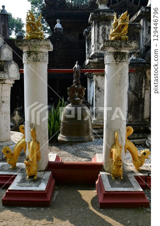 Myanmar, Mandalay, Shwenandaw Monastery, bells, wooden temple 129446796