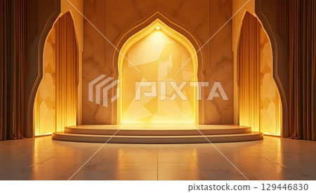 Faceted Wall Structure With Gold Backlit...-插圖素材 [129446830] - PIXTA圖庫