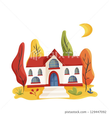 School building with trees in autumn School building with trees in autumn 129447092