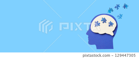Brain silhouette with puzzle pieces represents creativity Brain silhouette with puzzle pieces represents creativity 129447305