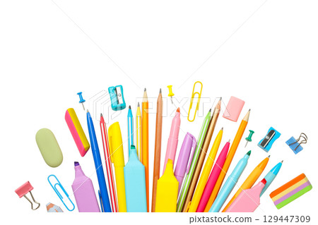 Colorful stationery for back-to-school, isolated on white, PNG Colorful stationery for back-to-school, isolated on white, PNG 129447309