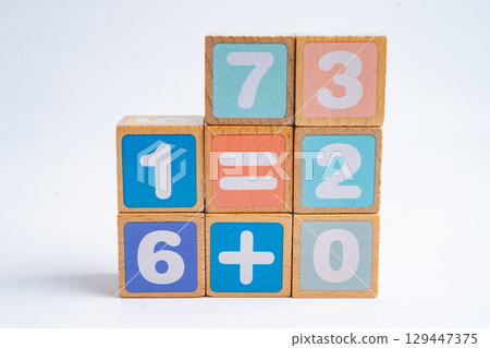 Math number colorful on white background, education study mathematics learning teach. 129447375