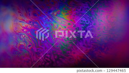 Liquid neon flare. Defocused soap blend. Colorful ink light spilling in purple blue emulsion. Pigment curl flow abstract background. Liquid neon flare. Defocused soap blend. Colorful ink light spilling in purple blue emulsion. Pigment curl flow abstract background. 129447465