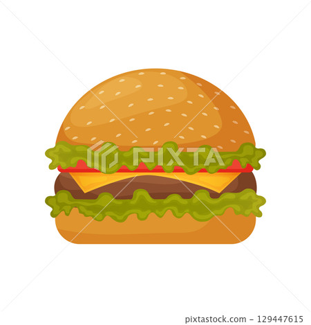 Cheeseburger isolated on white background fast food vector illustration. 129447615