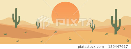 Minimalistic flat style desert landscape vector illustration. 129447617