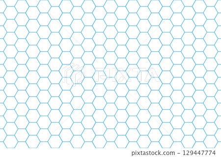 Light blue line honeycomb structure background (transparent background, 4:3 ratio) Geometric and refreshing hexagonal pattern 129447774