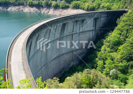 Arch dam with fresh greenery 129447786
