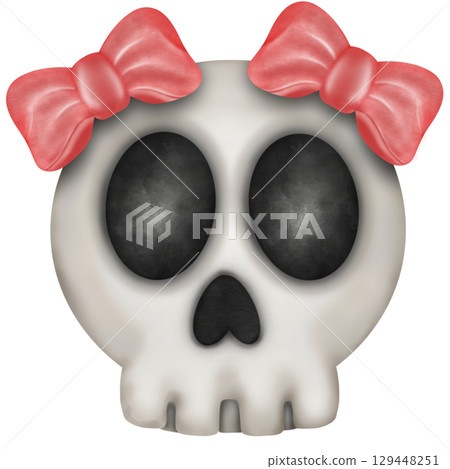 Happy Halloween set with Kawaii ghost, pumpkins, bat and decoration carnival elements. Mystical magical collection clipart. Trendy modern hand drawn. 129448251