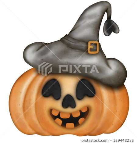 Happy Halloween set with Kawaii ghost, pumpkins, bat and decoration carnival elements. Mystical magical collection clipart. Trendy modern hand drawn. Happy Halloween set with Kawaii ghost, pumpkins, bat and decoration carnival elements. Mystical magical collection clipart. Trendy modern hand drawn. 129448252