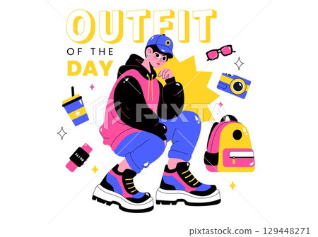Outfit of the Day OOTD Vector Illustration featuring Clothing Choices, Accessories, Self Expression, and Style Inspiration in a Flat Background Outfit of the Day OOTD Vector Illustration featuring Clothing Choices, Accessories, Self Expression, and Style Inspiration in a Flat Background 129448271
