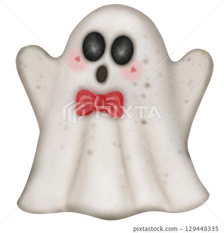 Happy Halloween set with Kawaii ghost, pumpkins, bat and decoration carnival elements. Mystical magical collection clipart. Trendy modern hand drawn. 129448335