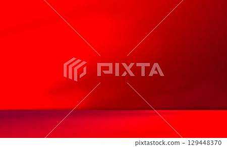 Red Background Abstract Shadow Leaf Black Gradient Pastel Studio Room Product Cosmetic Beauty Luxury Presentation Backdrop Mockup Stage Minimal Loft Scene Floor Wall Cement Overlay blur Texture. 129448370