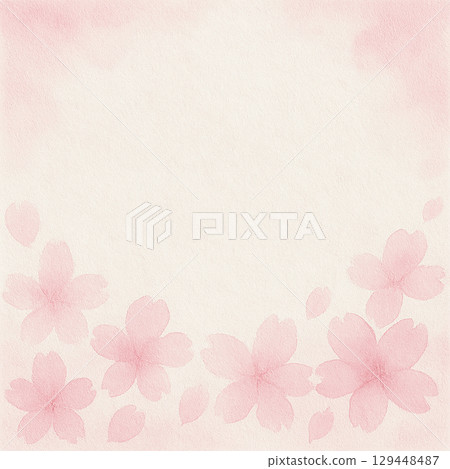 櫻花向下蔓延的春天背景 — — 柔和的水彩畫 129448487