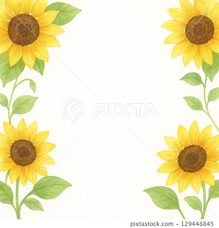 Summer background with sunflowers on both sides. Bright watercolor flower design. 129448845