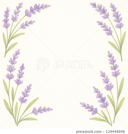 A gentle watercolor floral design with lavender blooming on both sides 129448846